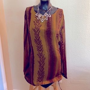 Knox Studio Plus Maroon & Mustard Ethnic Design with Sheer Long Sleeves